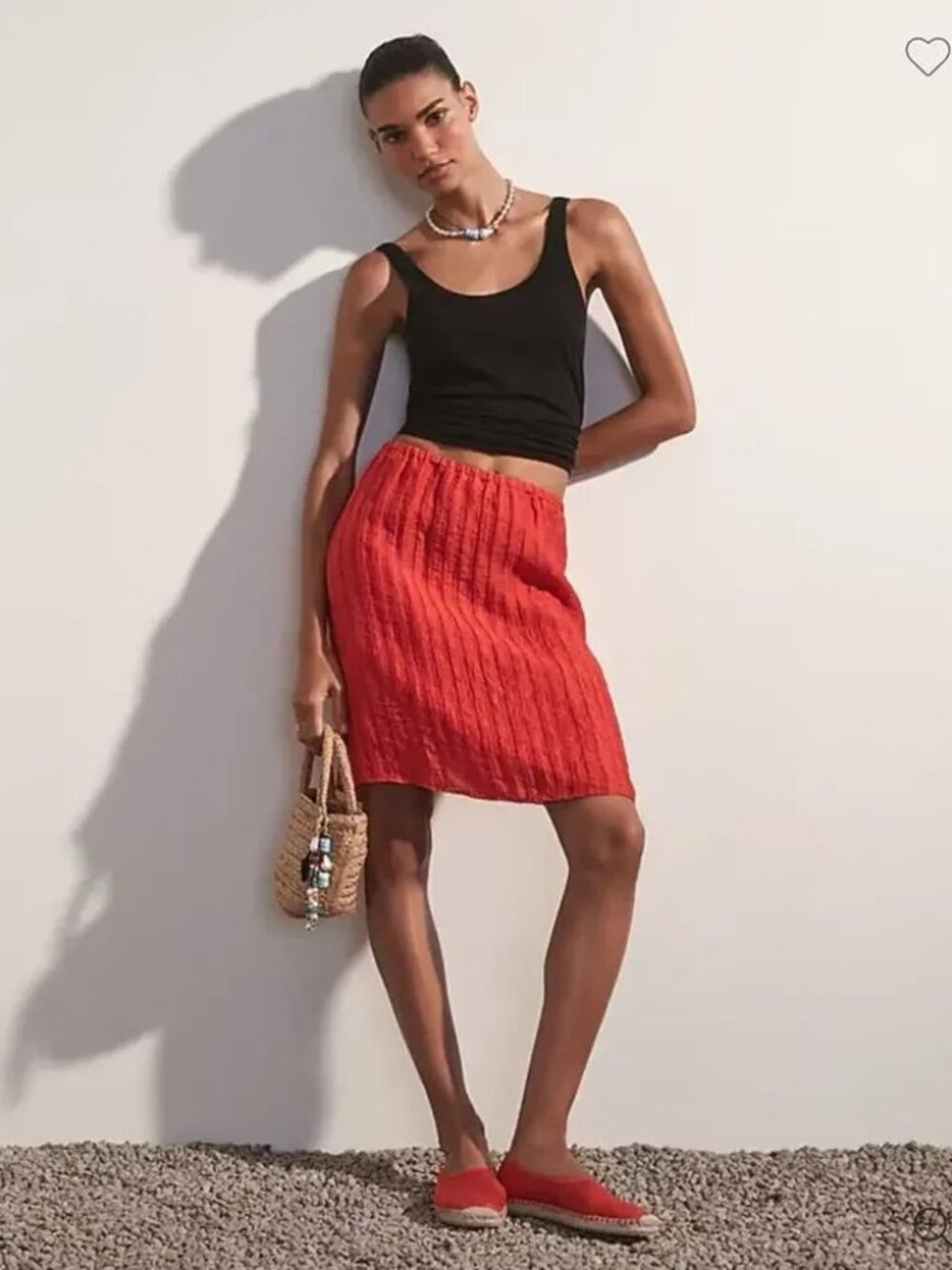 J Crew textured linen-blend knee length red skirt NWT 10